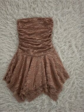 Charlotte Russe Ruched Lace Strapless Dress - Dusty Rose
